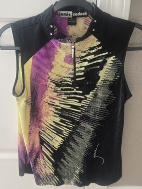 JAMIE SADOCK Colorful Abstract Scrunchie Sleeveless Top. Medium. EUC!